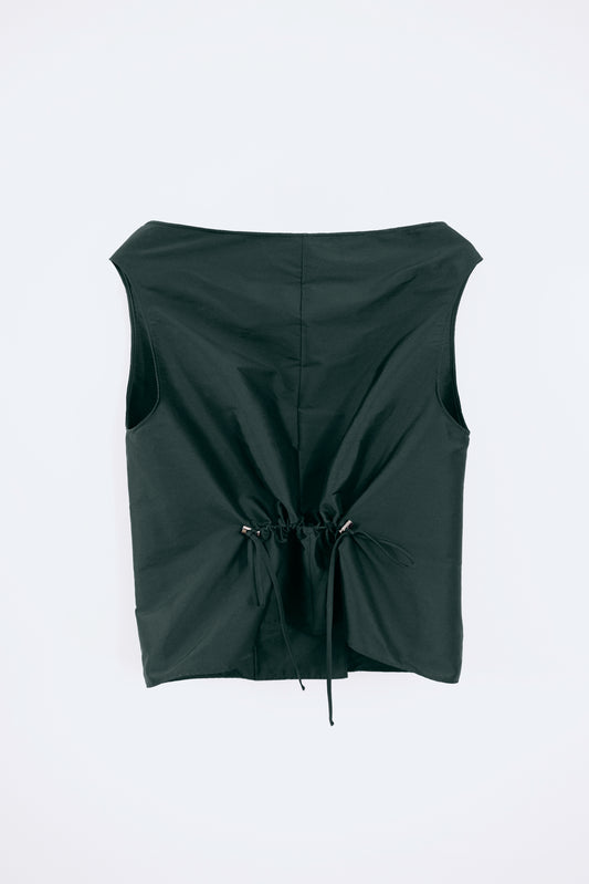 Silk Taffeta Adjustable Boat Neck Top