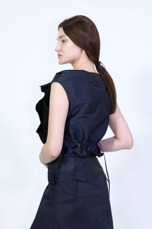 Silk Taffeta Adjustable Boat Neck Top