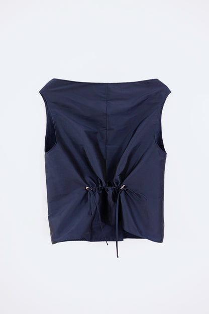 Silk Taffeta Adjustable Boat Neck Top