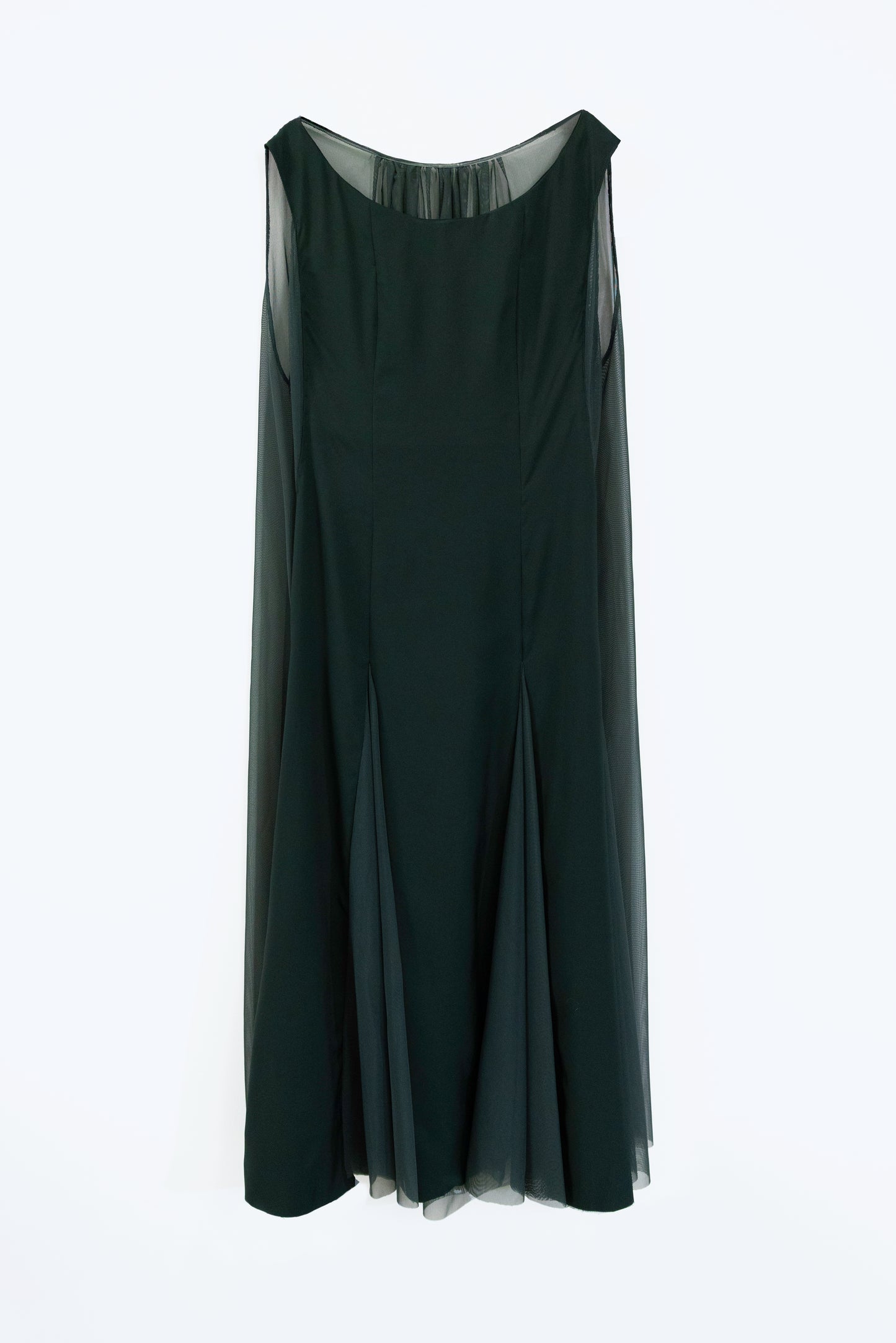Cupro Combo Boat Neck Godet Dress