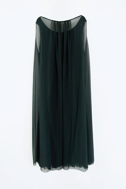Cupro Combo Boat Neck Godet Dress