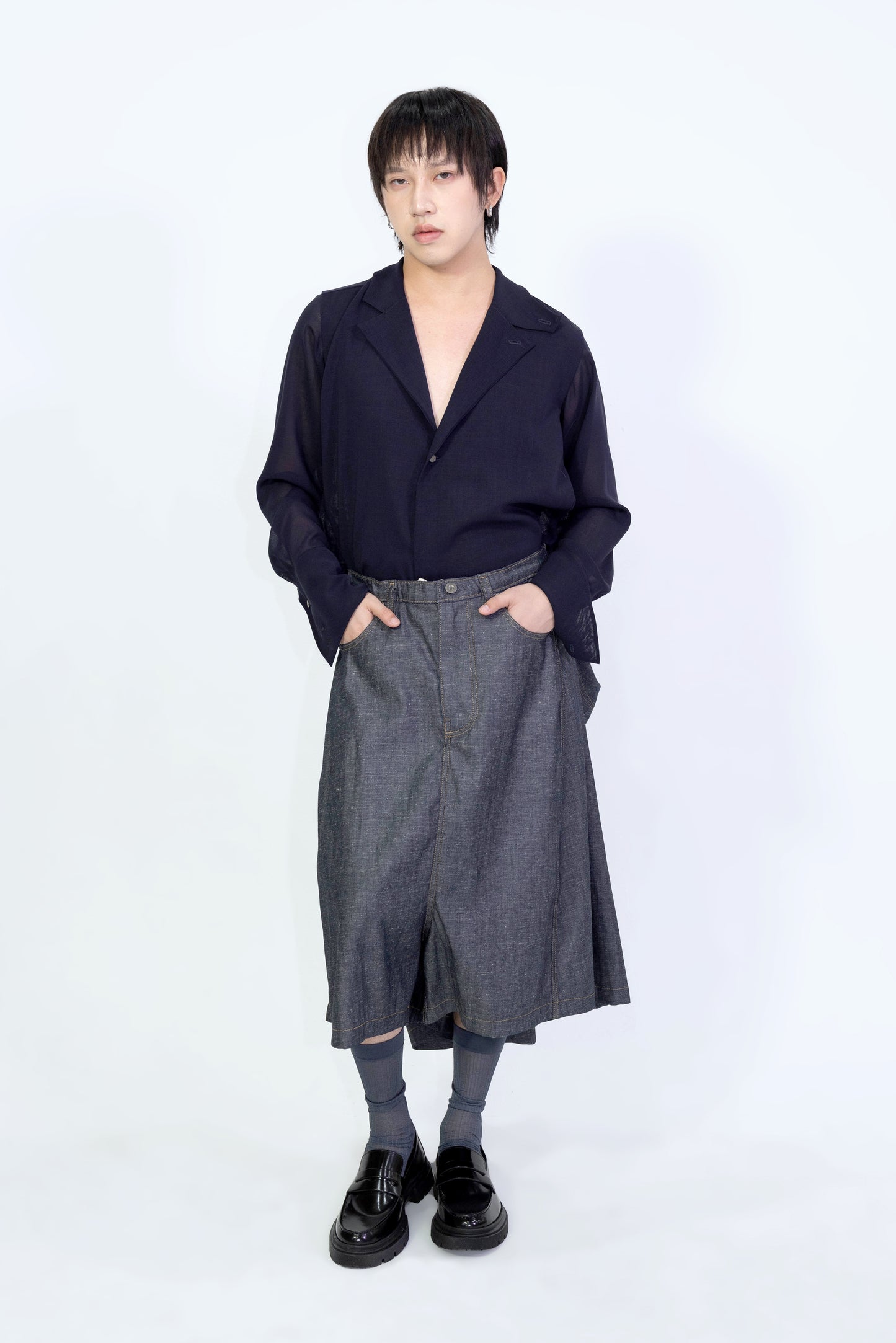 Draped Bermuda Denim Shorts