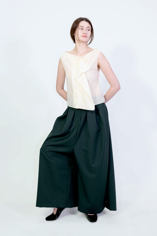 Wool Blend Draped Ultra-Wide Leg Pants