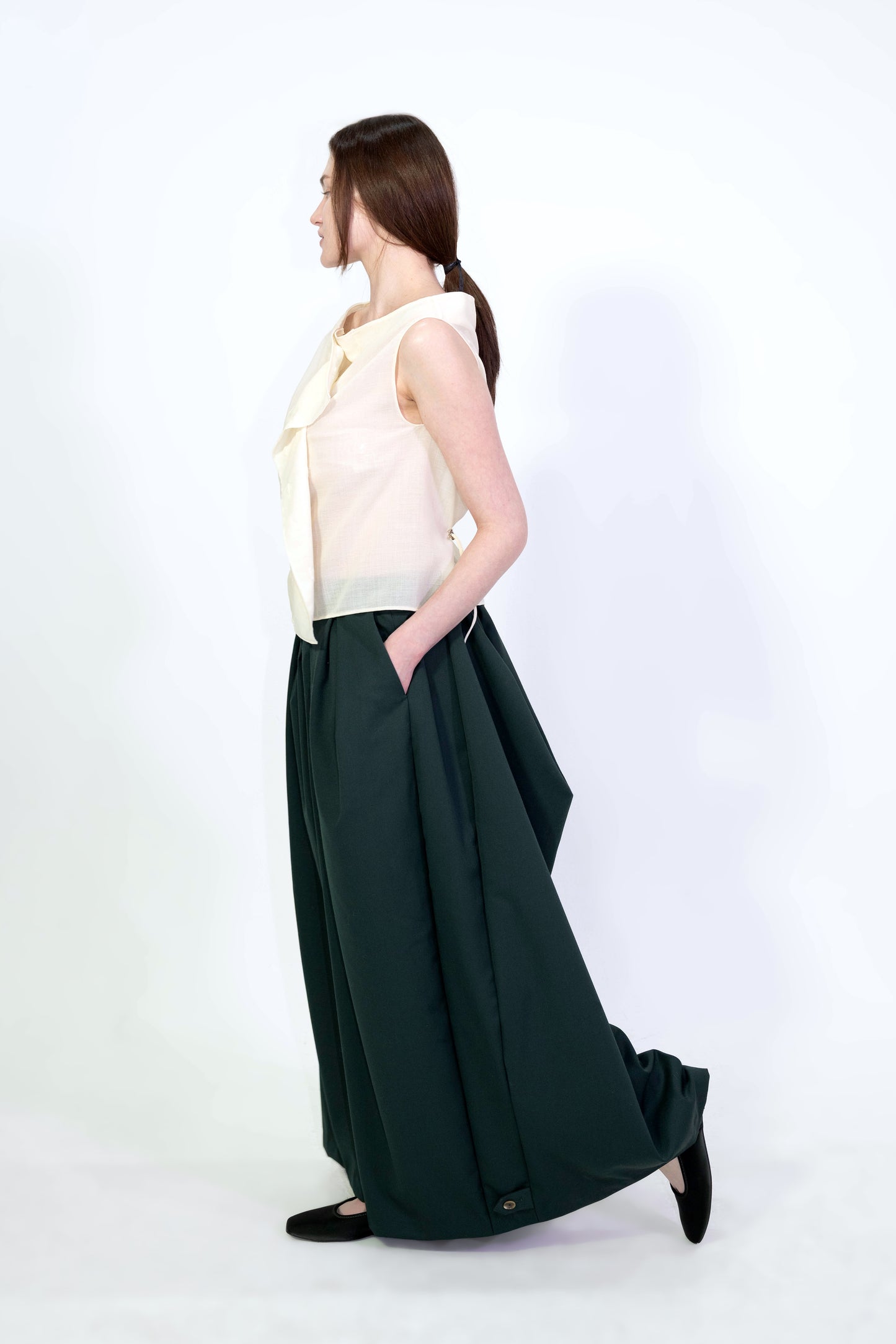 Wool Blend Draped Ultra-Wide Leg Pants