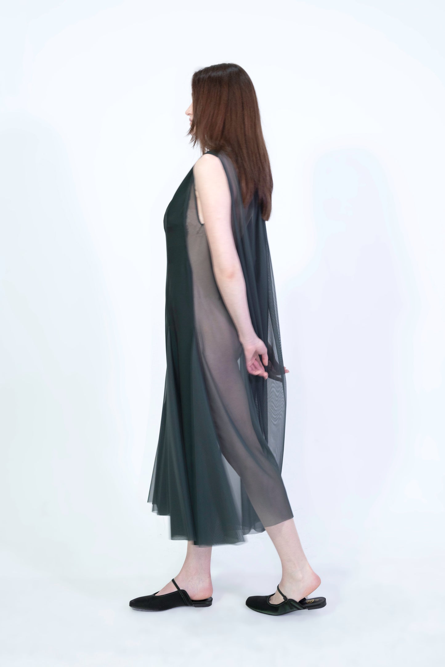 Cupro Combo Boat Neck Godet Dress