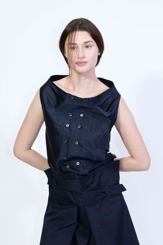 Silk Taffeta Adjustable Boat Neck Top