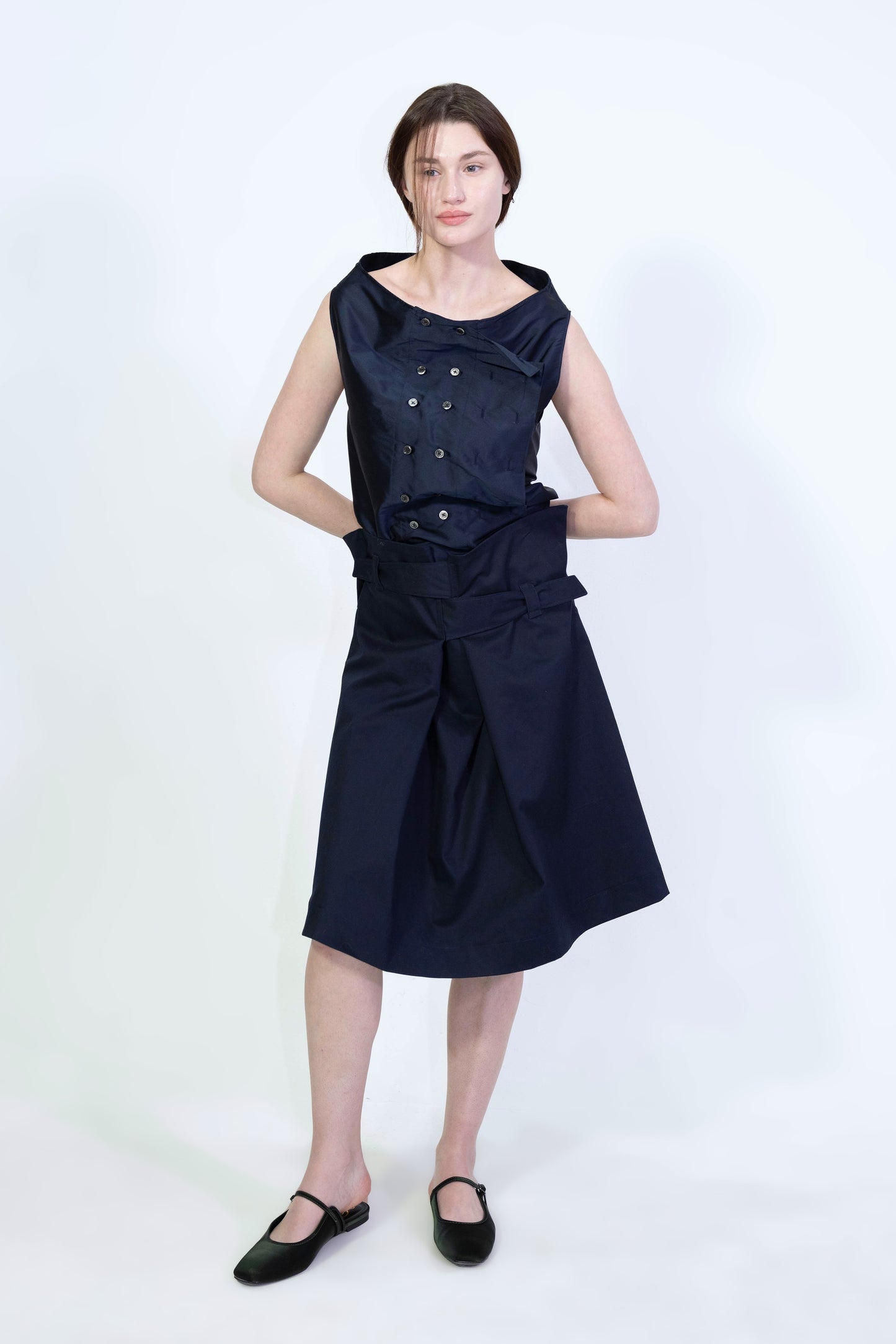 Cotton Combo Strapped Midi Skirt