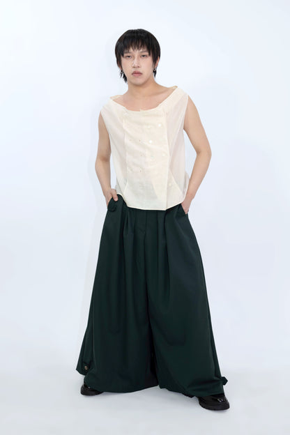 Wool Blend Draped Ultra-Wide Leg Pants