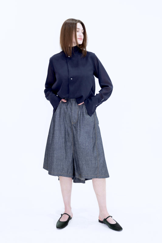 Draped Bermuda Denim Shorts