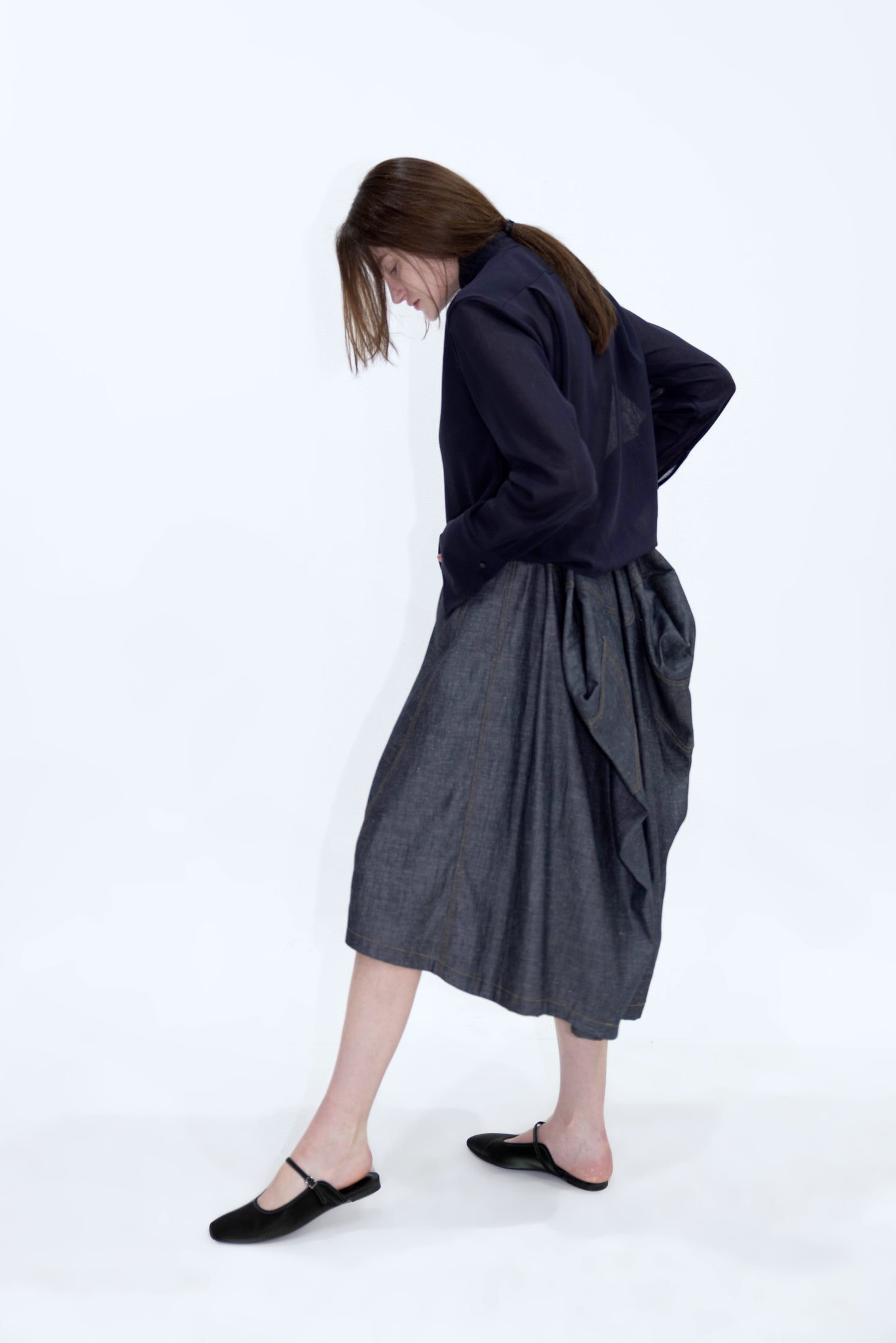 Draped Bermuda Denim Shorts