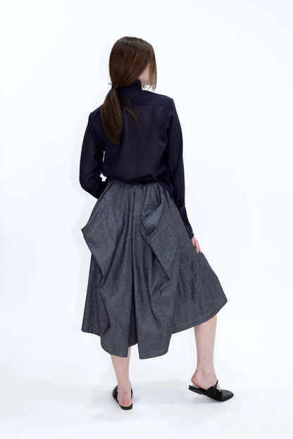 Draped Bermuda Denim Shorts