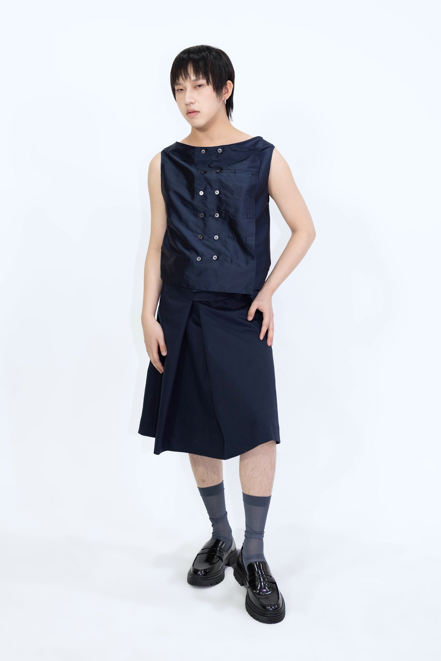 Silk Taffeta Adjustable Boat Neck Top