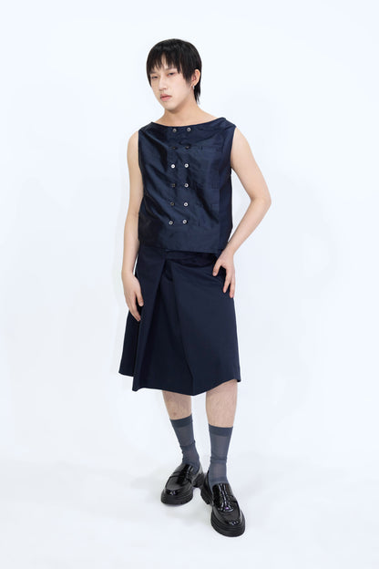Silk Taffeta Adjustable Boat Neck Top
