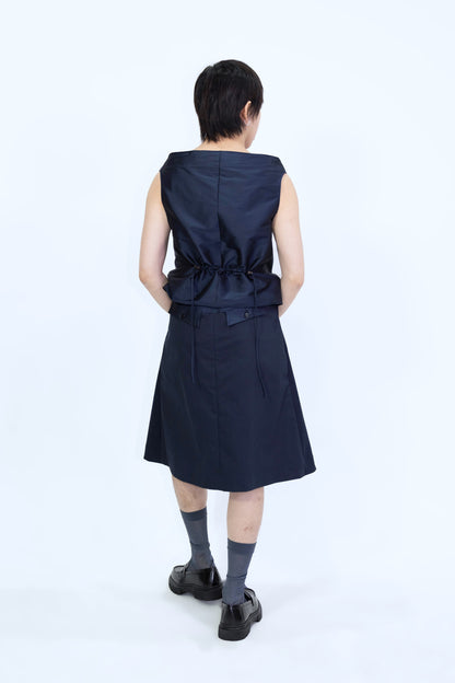 Silk Taffeta Adjustable Boat Neck Top