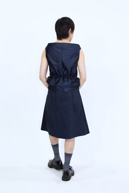 Cotton Combo Strapped Midi Skirt