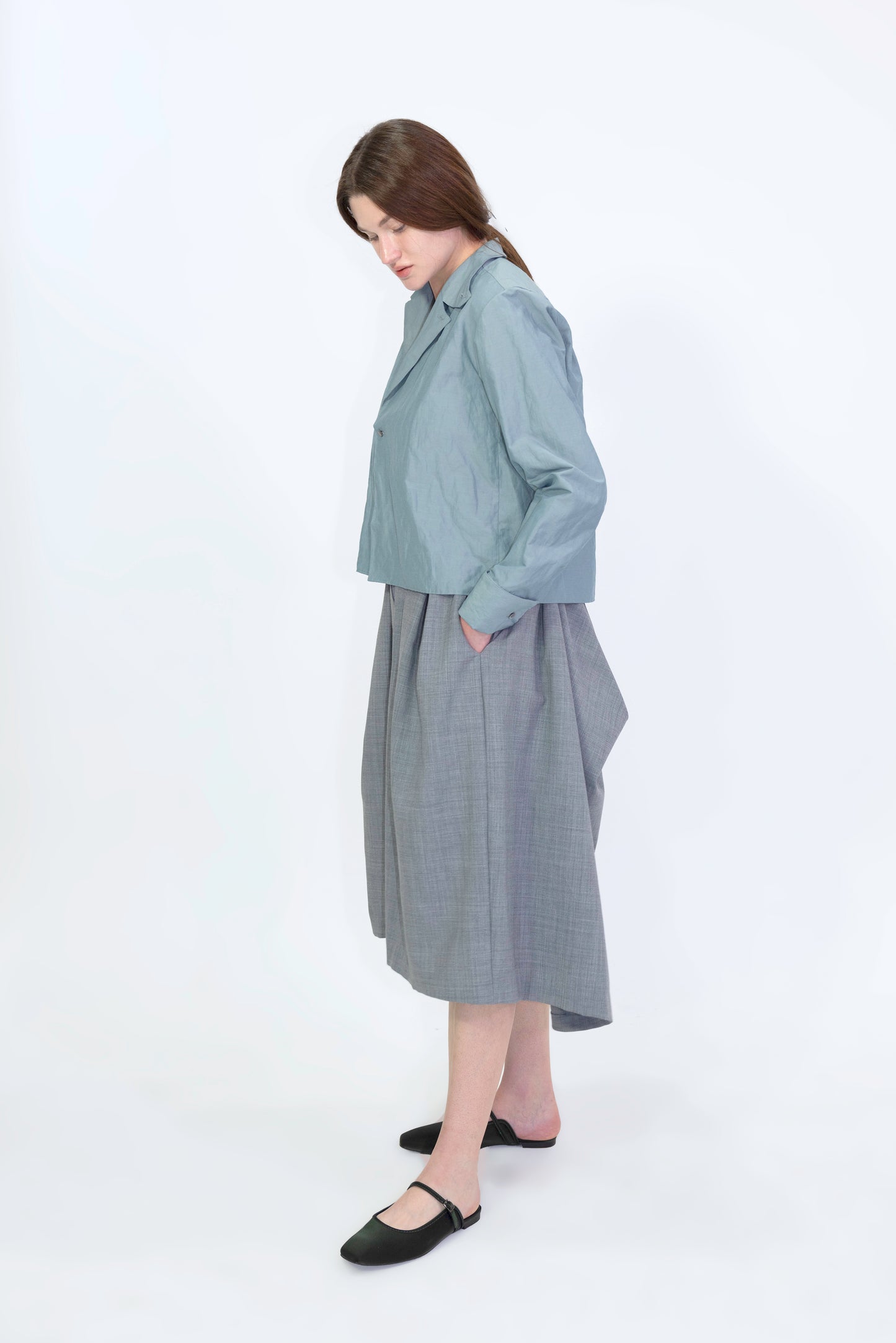 Wool Blend Draped Bermuda Shorts