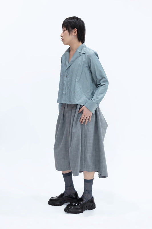 Wool Blend Draped Bermuda Shorts